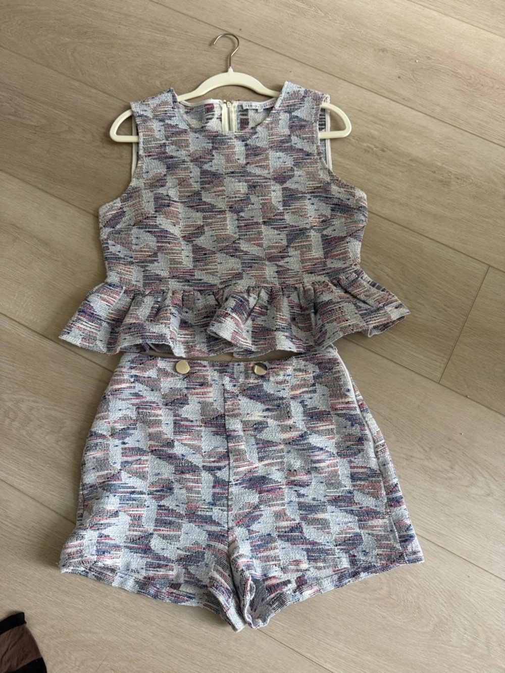 Woman’s ' Textured Peplum Top & Shorts Set - Multi-Color